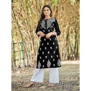 MOST PICKED RAYON <b>CHIKANKARI</b> EMBROIDERY WORK <b>KURTI</b> WITH PALAZZO BLACK - Product Image 1