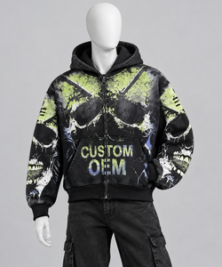 Sweat à capuche gothique demi-zippé avec nœud brodé en strass, respirant, coupe oversize, noir, unisexe, en polaire, impression délavée, hiver - Product Image 4