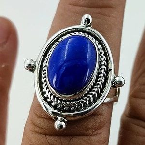 <b>Lapis</b> <b>Lazuli</b> <b>Ring</b> 925 Sterling Silver Handmade Boho Statement Promise Jewelry for Women Natural Oval Shape Gemstone Jewelry - Product Image 6
