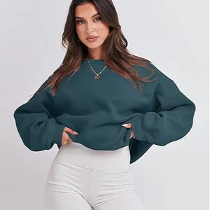 Sudadera de moda para mujer, casual, de manga corta, con estampado, cuello redondo, sudadera lisa para mujer, sudaderas con capucha para mujer. - Product Image 1