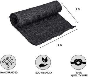 Tapis en jute tressé fait main Vidhi Exports, antidérapant, adapté aux animaux domestiques, réversible, motif géométrique, poils courts, épaisseur moyenne, lavable - Product Image 6