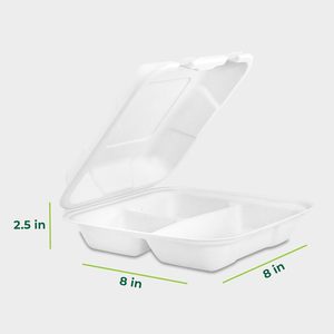Eco-friendly Biodegradable Recyclable BPA Free Lid Microwavable Sugarcane Bagasse Clamshell 3 Compartment Disposable <b>Lunch</b> <b>Box</b> - Product Image 4
