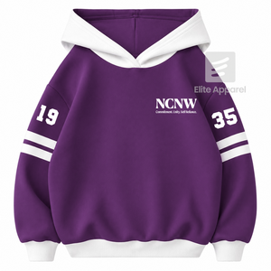 Sudadera con capucha personalizada para mujer del Consejo NCNW, con logo bordado en la parte delantera, color morado y blanco, manga corta, de algodón, para mujer. - Product Image 1