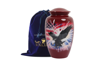 Urne funéraire en métal SOULURNS, drapeau américain, aigle, adulte, grande taille, design personnalisable, couleur rouge, écologique, durable - Product Image 2