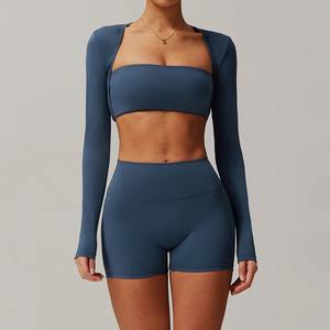 Chemises de sport à manches longues pour femmes, haut court de yoga, gilet de fitness, veste d'entraînement, vêtements de sport à séchage rapide pour femmes - Product Image 5