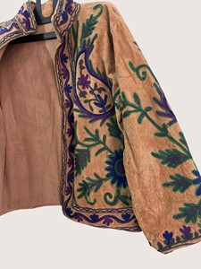 Veste en velours brodée florale bohème, col mandarin, manches longues, grande taille, vêtements d'extérieur décontractés pour adultes, automne - Product Image 4