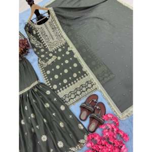 Designer Women's <b>Top</b> & Dupatta Set Elegant <b>Party</b> Wear Plazzo Look - Product Image 3