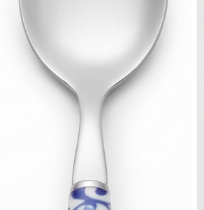 Ensemble de couverts traditionnels en céramique bleue et blanche avec manche en acier inoxydable poli miroir pour une utilisation sur la table - Product Image 2