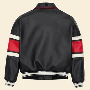 Chaqueta de cuero Letterman negra, chaqueta bomber, chaqueta de cuero vintage, chaqueta de cuero de vaca hecha a mano, regalo para él - Product Image 2