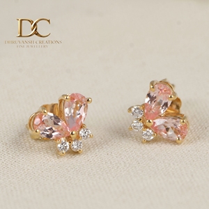 14KT Solid Yellow Gold IGI Certified Lab Grown Diamond and Padpardscha Sapphire <b>Stud</b> <b>Earring</b> for Women <b>Fine</b> Custom Jewelry - Product Image 2