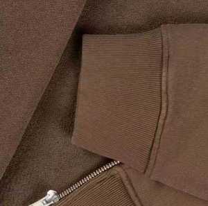 <b>Men's</b> <b>Brown</b> Hooded Zip-Up Sweatshirt Regular Fit Casual Solid Color Pocket Design Knitted Fleece Autumn Wear - Product Image 6
