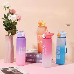 Bouteilles d'eau sportives motivantes en plastique de 32 oz avec logo personnalisé, couvercle à rabat et paille pour la gym et le fitness - Product Image 2