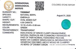 Émeraude ovale verte de 4,56 carats provenant de Zambie, pierre précieuse brute, rapport Ratti 6.25 - Product Image 6