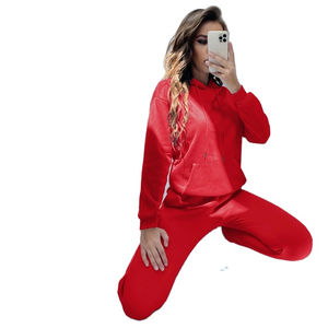 ชุดเสื้อฮู้ดและกางเกงผ้าฝ้ายอุ่นสำหรับผู้หญิง ประดับด้วยหินวิบวับ ดีไซน์ลูกไม้ พร้อมโลโก้แบรนด์ตามสั่ง - Product Image 1