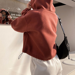 ชุดเสื้อฮู้ดโอเวอร์ไซส์ผู้หญิง สีพื้น ผ้าถักนิตติ้ง คอตตอน ใส่สบายๆ ในฤดูใบไม้ร่วง แขนปกติ กางเกงระบายอากาศได้ดี - Product Image 5