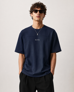 Camiseta de Manga Corta Negra para Hombre RITS, Cuello Redondo, Casual, Ecológica, Transpirable, Estilo Urbano, Algodón Jersey, con Letra Estampada en la Parte Delantera - Product Image 3