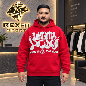Custom <b>Mens</b> <b>Red</b> Pullover Graphic <b>Hoodie</b> Heavyweight Fleece Oversized Streetwear Raised Print Hooded Sweatshirt Kangaroo Pocket - Product Image 5