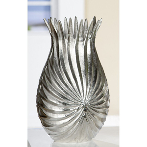 Vase à fleurs vintage en aluminium argenté, design abstrait en spirale, métal décoratif artisanal pour salon, mariage et décoration d'hôtel - Product Image 1