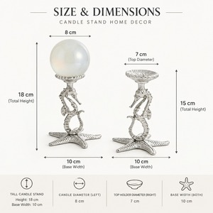 Seahorse <b>Candle</b> Holder <b>Set</b> Silver Decorative Home Decoration Animal Shape Starfish Base - Product Image 2