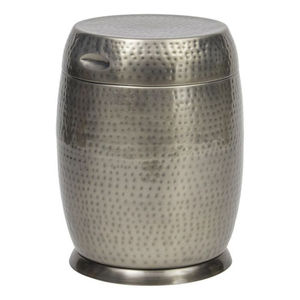 Tabouret de jardin moderne en aluminium martelé argenté, table d'appoint décorative pour intérieur et extérieur, pouf, meuble d'appoint - Product Image 1