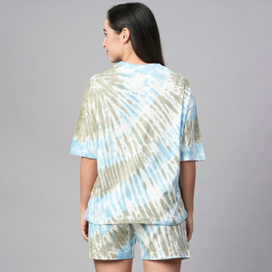 Quick Dry New Tie Dye Design Printing Women's <b>Twin</b> <b>Set</b> Most Selling Comfortable Fitted 2 Piece T-Shirts & Shorts <b>Sets</b> For Women - Product Image 2