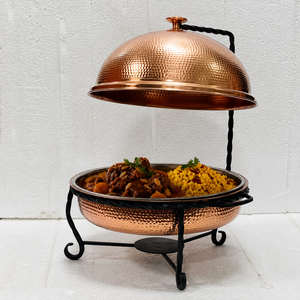 Hammered <b>Copper</b> Hanging Chafing Dish Buffet Food Warmer with Dome Lid Hotel Catering Restaurant OEM ODM Manufacturer - Product Image 2