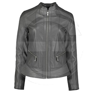 Custom Genuine Leather Women's Autumn Stand Collar <b>Biker</b> <b>Jacket</b> Zipper Waterproof Breathable Reversible Eco-Friendly Silk Front - Product Image 1