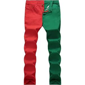 Pantalon en jean slim fit extensible confortable pour homme 2025 en rouge-vert - Product Image 3
