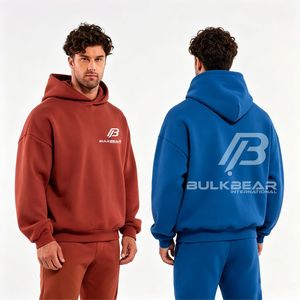 Ensemble de survêtement gris à capuche pour homme BULKBEAR, 100 % coton, coupe ample, jogging décontracté avec poches latérales, idéal pour l'automne, personnalisable avec votre logo - Product Image 4