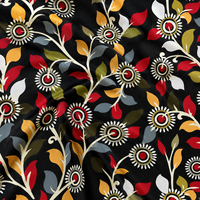 Tissu de rideau de luxe Botanique Noir en crêpe plat rétro peigné et résistant à l'eau, motif Kalamkari Giardino Notturno, qualité supérieure, couleur Minuit