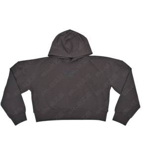 Haut court à capuche oversize pour femme, hiver, épaules tombantes, 100 % coton molletonné, personnalisable, haute qualité, manches courtes, couleur unie - Product Image 1