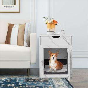Casa para Perros de Madera Maciza Blanca con Cajón y Carga Inalámbrica, Diseño Rectangular Tipo Villa para Animales Pequeños, Uso en Interiores - Product Image 3
