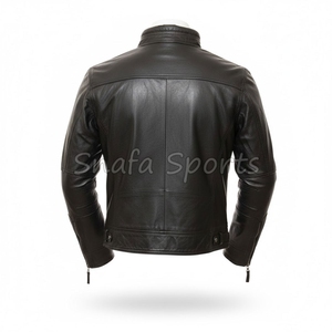 OEM High Quality Hot Sale Casual Outdoor Slim Fit Stylish Biker Black Custom Motorcycle Leather Jacket for Men - Product Image 2