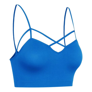 Women Workout Sports Bra Blue <b>Strappy</b> Crop <b>Top</b> Cross Front Athletic Activewear Custom Design OEM ODM Wholesale Supplier - Product Image 4