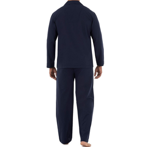 Ensemble de pyjama classique pour homme en coton bleu marine foncé, boutonné sur le devant, manches longues, aéré, durable, confortable, ensembles de vêtements de nuit pour homme - Product Image 2
