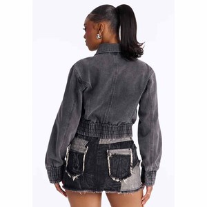 Vestes en jean pour femmes d'inspiration vintage, en jean à carreaux, à manches longues, col montant, boutons sur le devant, douces, vêtements d'hiver pour femmes - Product Image 4