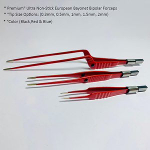 Pinzas Bipolares de Bayoneta Europeas de Acero Inoxidable Ultra Antiadherentes Rojas Reutilizables de Primera Calidad para Operaciones Veterinarias 0.3mm 0.5mm 1mm 1.5mm - Product Image 2