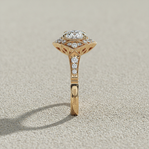 Bague de fiançailles en diamant créé en laboratoire, plaqué or rose 14 carats, halo ovale vintage, personnalisée et certifiée - Product Image 6