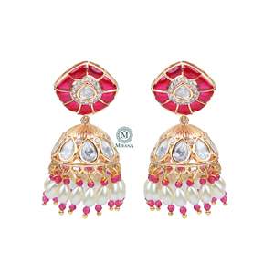 Pearl Earrings Anvi Ruby Polki Designer Jhumkas - Product Image 3