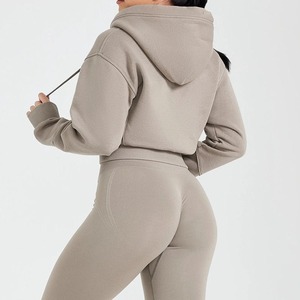 Women's Winter <b>Y2K</b> Solid Hooded Oversized High Quality <b>Crop</b> <b>Top</b> Hoodie with Customizable Front Design Breathable Streetwear - Product Image 4
