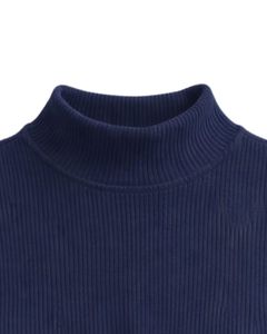 Débardeur court côtelé bleu marine à col montant sans manches avec cordon de serrage ajustable et fronces sur le devant, coupe ajustée pour femme, tenue décontractée - Product Image 4
