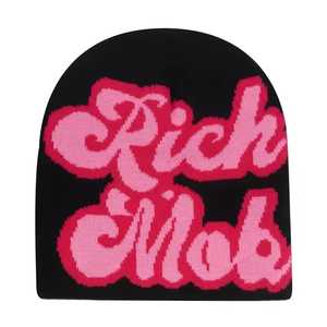 Gorro de Punto Jacquard Rich Mob, Transpirable, Impermeable, Rayas Naranja y Amarillo, Unisex, Estilo Urbano, Casual, Invierno, 56-58CM - Product Image 2