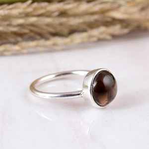 SHYAM JEWELRS Handmade 925 Sterling Silver Brown Smokey Quartz <b>Adjustable</b> Dainty <b>Ring</b> Unisex Boho & Hippie Style Wedding - Product Image 2