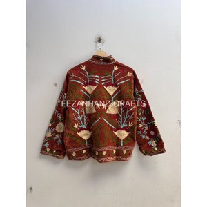 Wholesale Suzani Velvet <b>Jacket</b> <b>Women</b> Hand <b>Embroidered</b> Velvet <b>Jacket</b> Mandarin Collar Floral Suzani Style Short Coat - Product Image 3