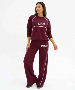 Fashion Women Athleisure Sweatsuit Minimalist Burgundy <b>Matching</b> Set Oversized Pullover & Sweatpants - Product Image 1