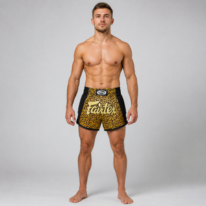 กางเกงมวยไทยลายเสือดาว Fairtex สำหรับผู้ใหญ่ ยูนิเซ็กซ์ สำหรับชกมวย คิกบ็อกซิ่ง  พร้อมโลโก้ Fairtex แห้งเร็ว ผลิตจากโพลีเอสเตอร์ กันเปื้อน - Product Image 5