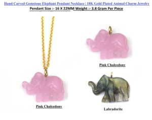 Collar con Colgante de Elefante de Labradorita y Calcedonia Rosa con Engaste Tallado a Mano, Chapado en Oro de 18K, Joyería Minimalista con Encanto Animal - Product Image 6