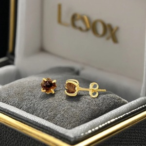 Natural Raw Smoky Quartz <b>Stud</b> Earrings 925 Sterling <b>Silver</b> Gold Plated Handmade 5x7mm Gemstone Jewelry Gift for Women - Product Image 4