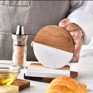 Natural Marble Wooden <b>Coasters</b> With Holder <b>Heat</b> Resistant Beverage <b>Coasters</b> For Home Bar - Product Image 4