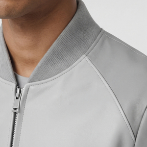 Custom Logo Men <b>Leather</b> Bomber Jacket Men's Zip Up <b>Leather</b> Bomber Jacket Mens Long Sleeve <b>Leather</b> Bomber Jacket - Product Image 4